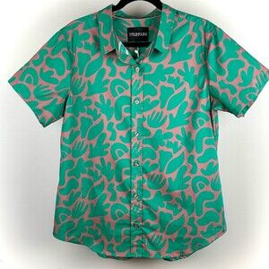 Wildfang The Essential Button-Up Shirt Womens Size L Green Pink Abstract